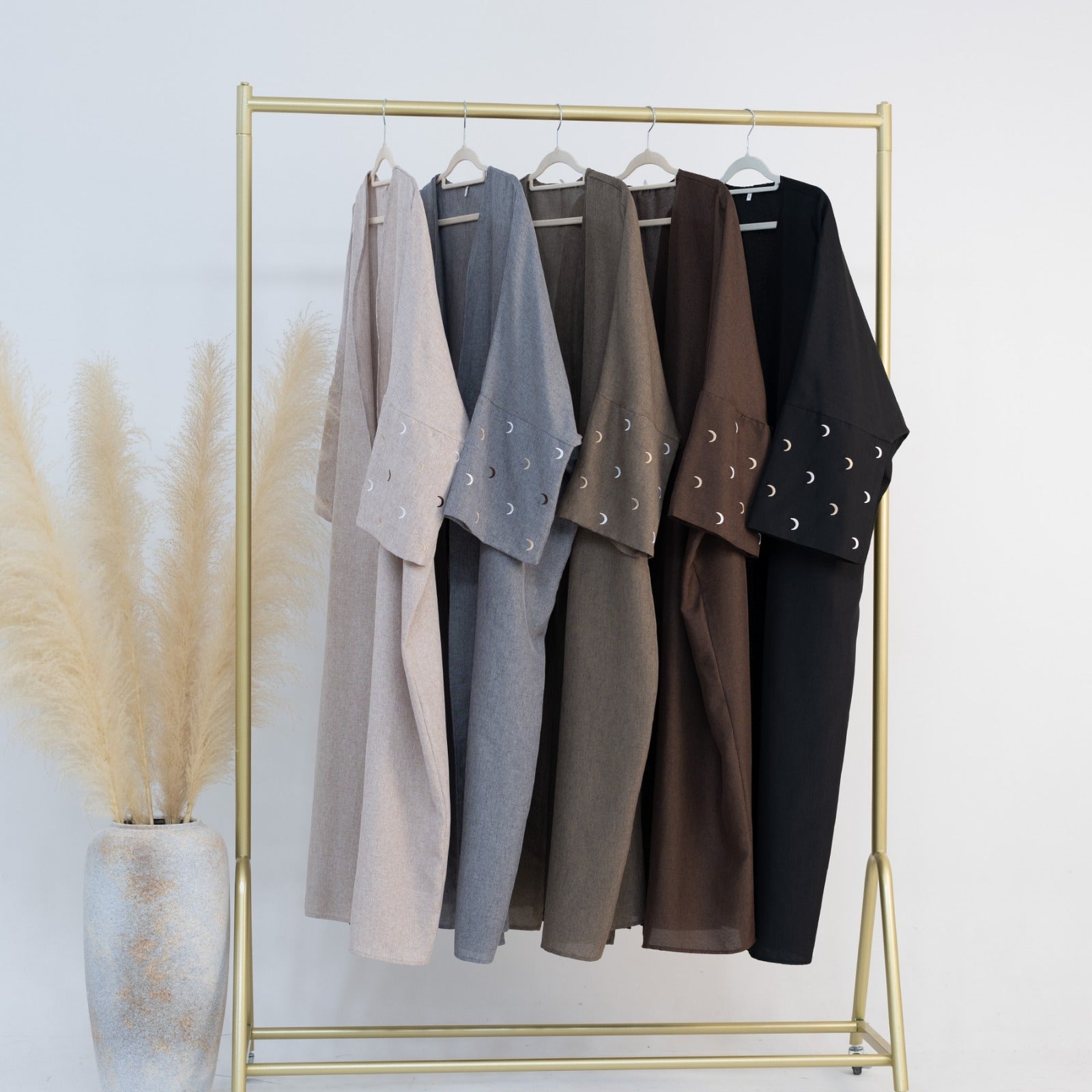 Zandbeige Kimono Abaya Jurk met Maanborduur