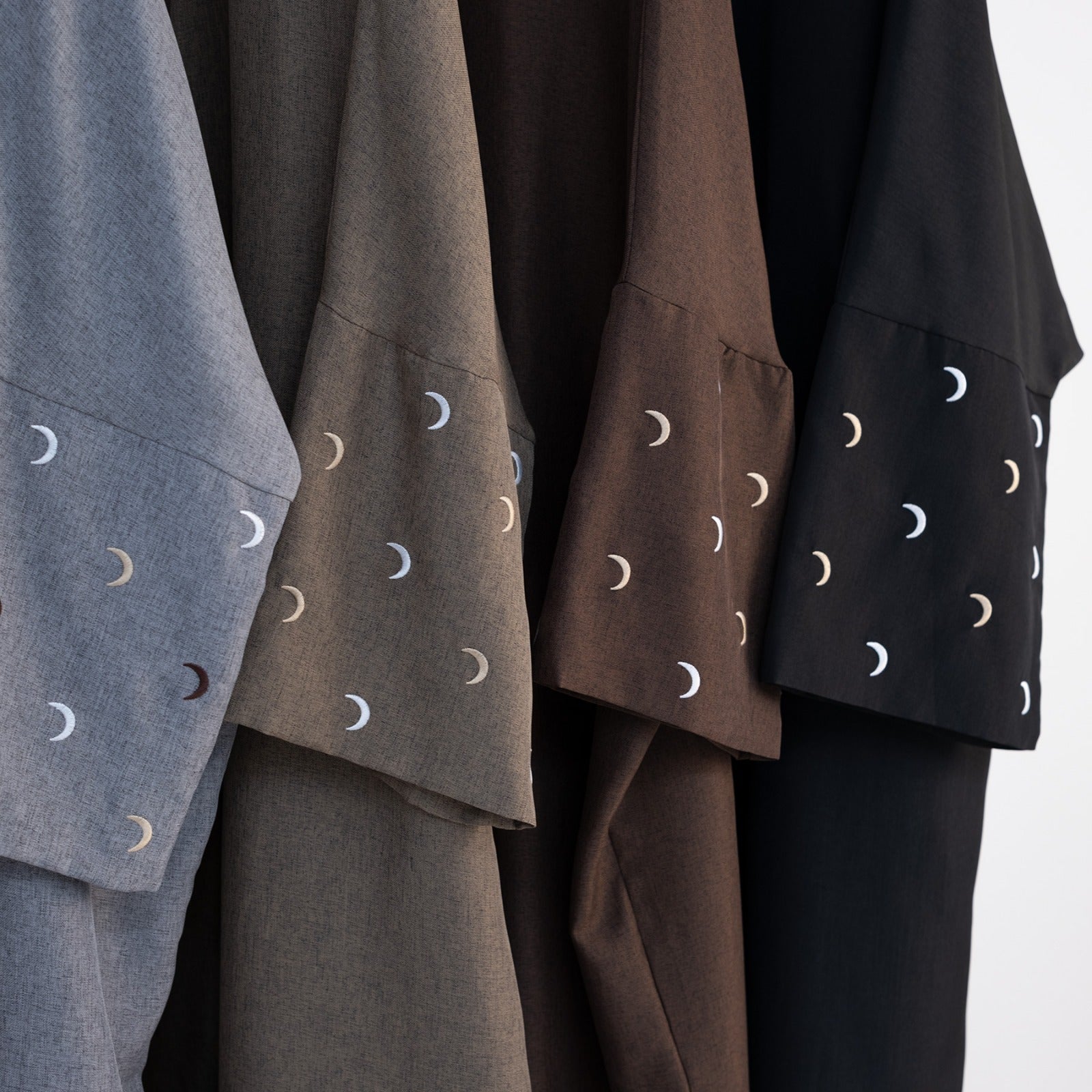 Nachtzwart Kimono Abaya Jurk met Maanborduur