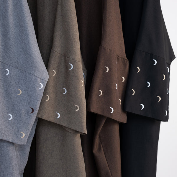 Nachtzwart Kimono Abaya Jurk met Maanborduur