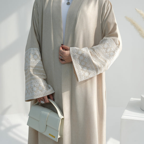 Antiekwit Geborduurde Kimono Abaya Jurk