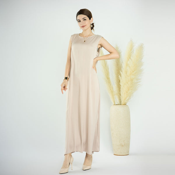 Antiekwit Zijdezachte Satijn Mouwloze Jurk