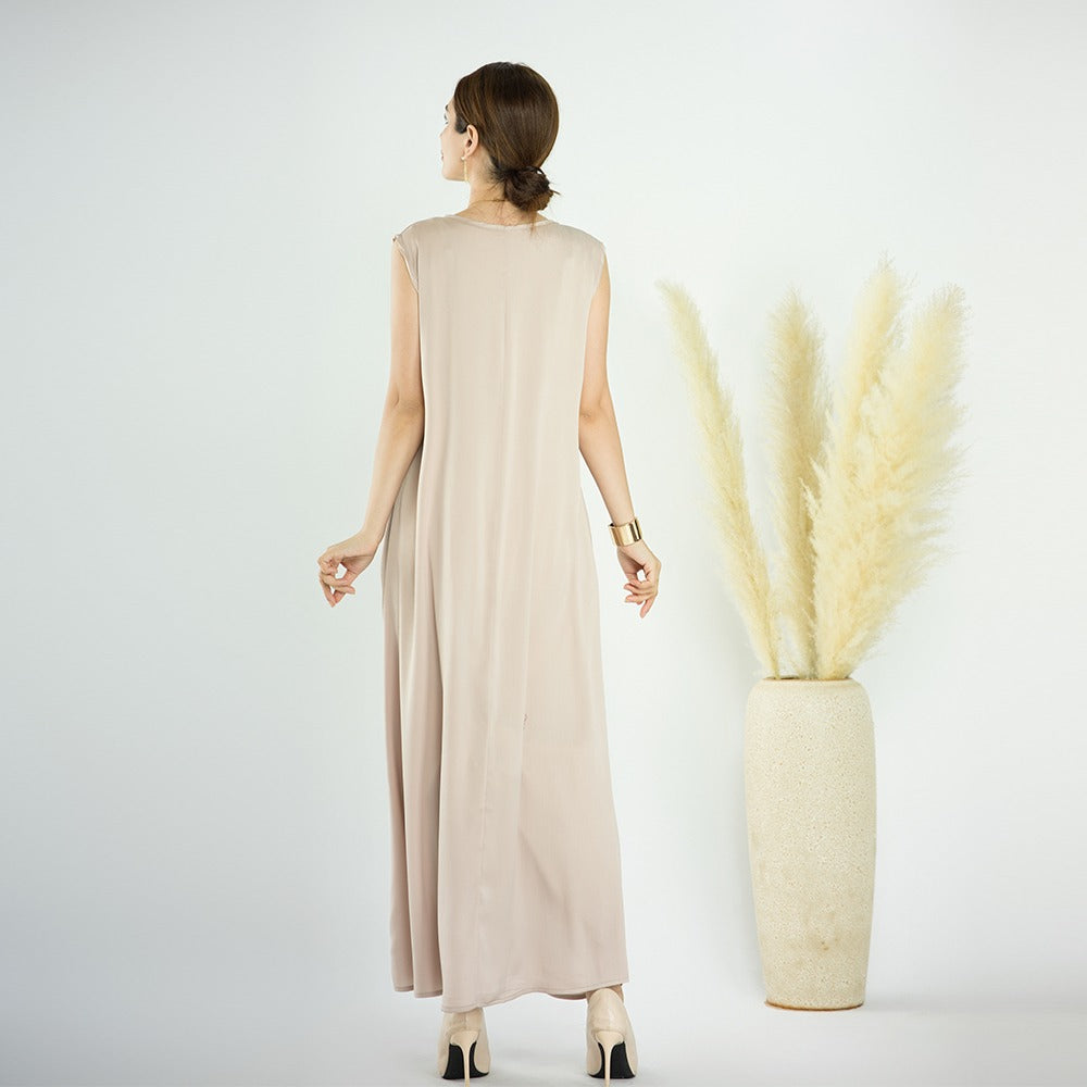 Antiekwit Zijdezachte Satijn Mouwloze Jurk