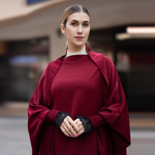 Bloedrood Zijdezachte Satijn Onepiece Jilbab