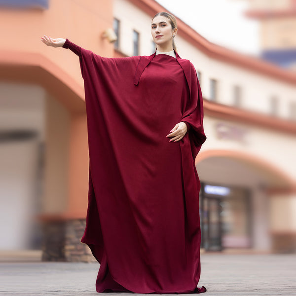 Bloedrood Zijdezachte Satijn Onepiece Jilbab