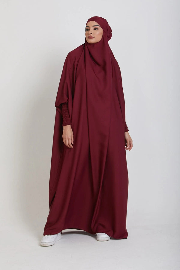 Bloedrood Zijdezachte Satijn Onepiece Jilbab