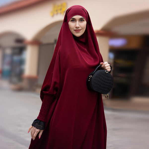 Bloedrood Zijdezachte Satijn Onepiece Jilbab