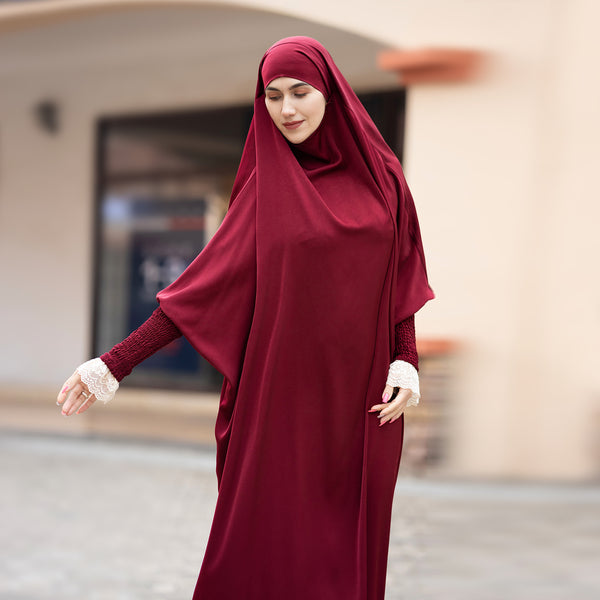 Bloedrood Zijdezachte Satijn Onepiece Jilbab