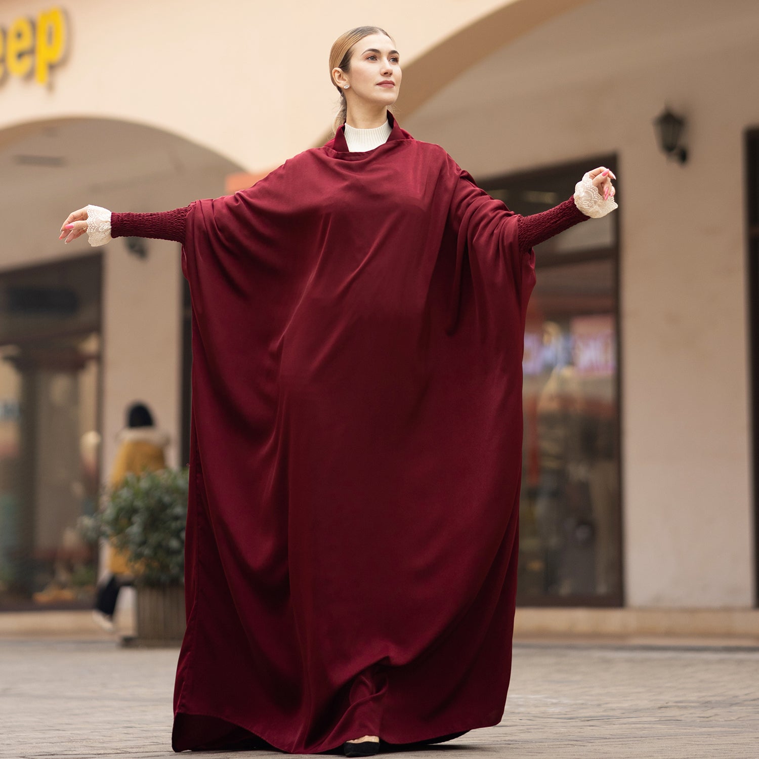 Bloedrood Zijdezachte Satijn Onepiece Jilbab