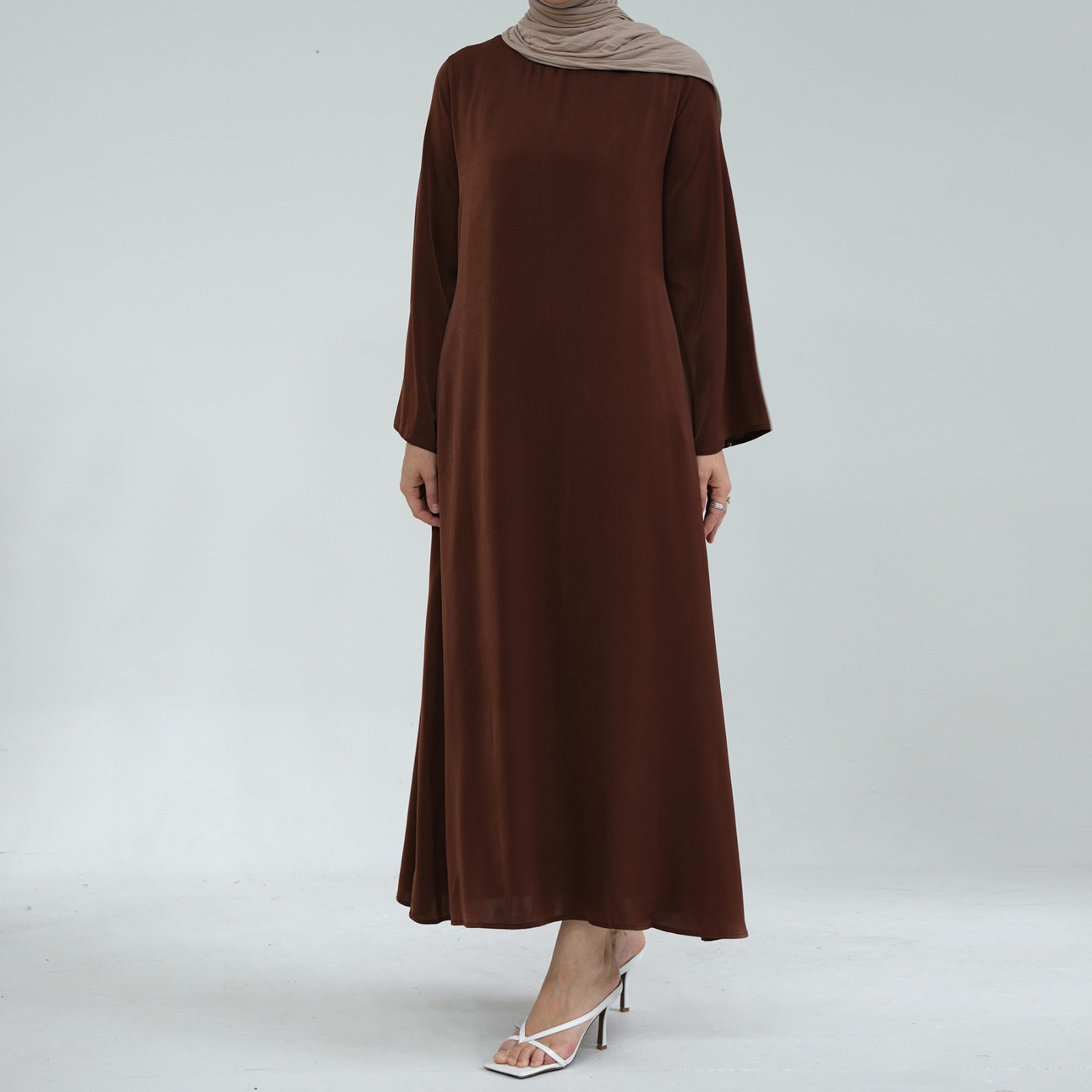 Chocoladebruin Zijdezachte Satijn Abaya Jurk