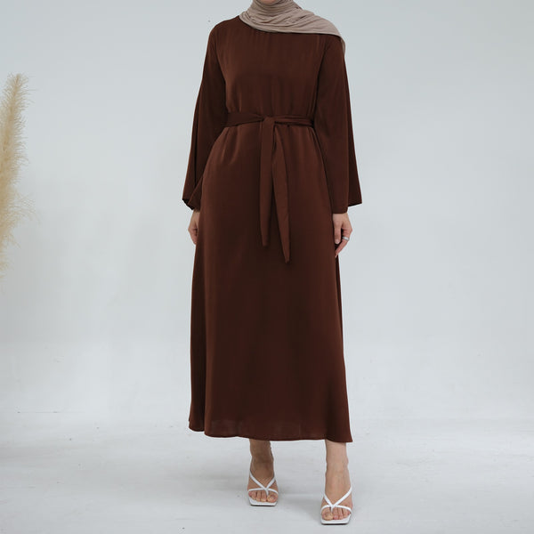 Chocoladebruin Zijdezachte Satijn Abaya Jurk