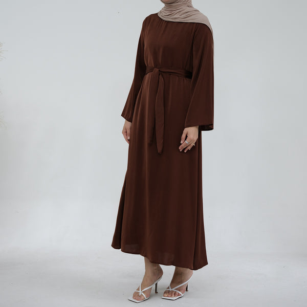 Chocoladebruin Zijdezachte Satijn Abaya Jurk