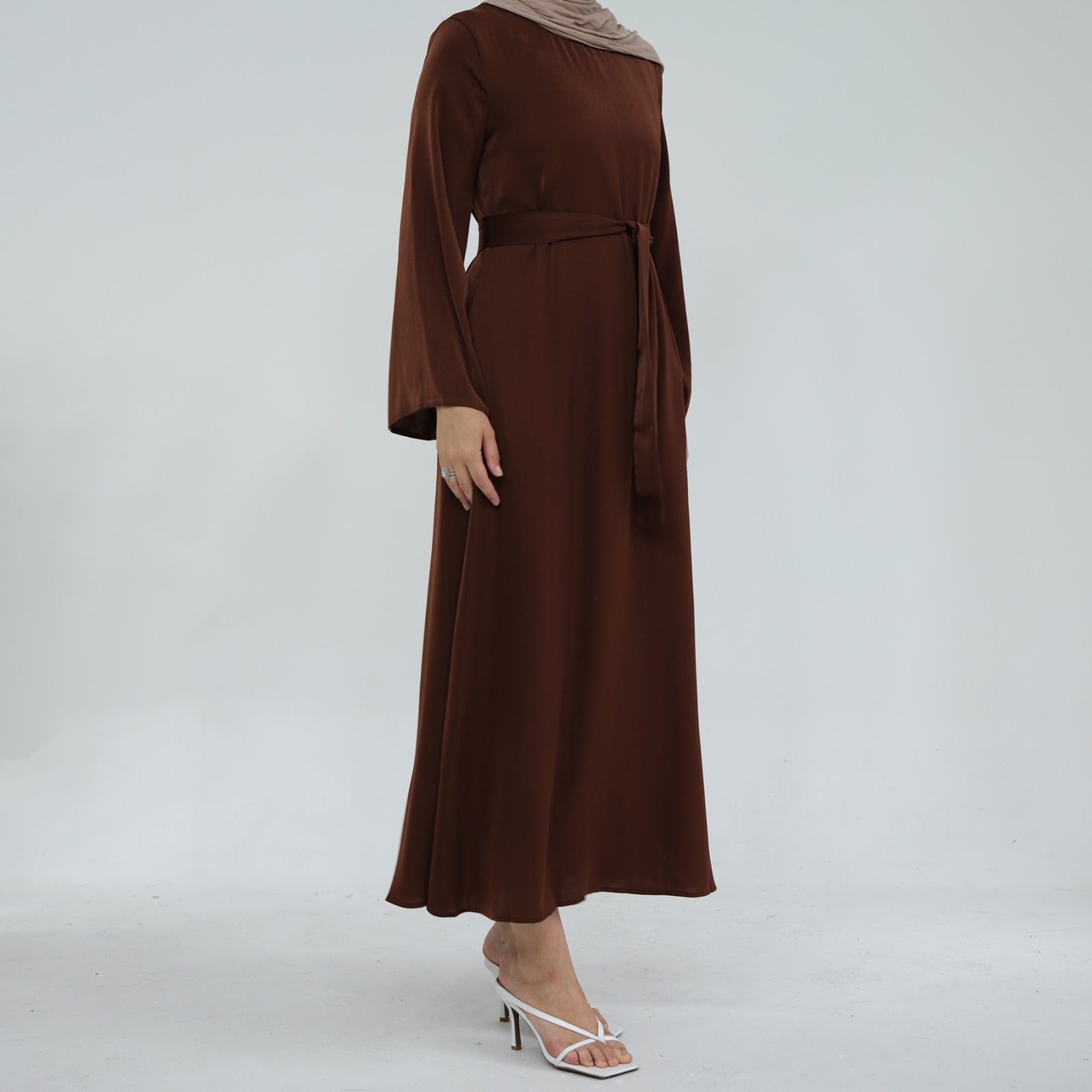 Chocoladebruin Zijdezachte Satijn Abaya Jurk