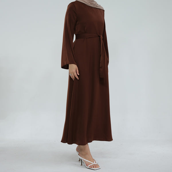 Chocoladebruin Zijdezachte Satijn Abaya Jurk