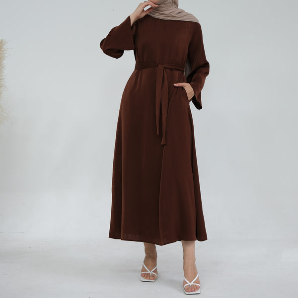 Chocoladebruin Zijdezachte Satijn Abaya Jurk
