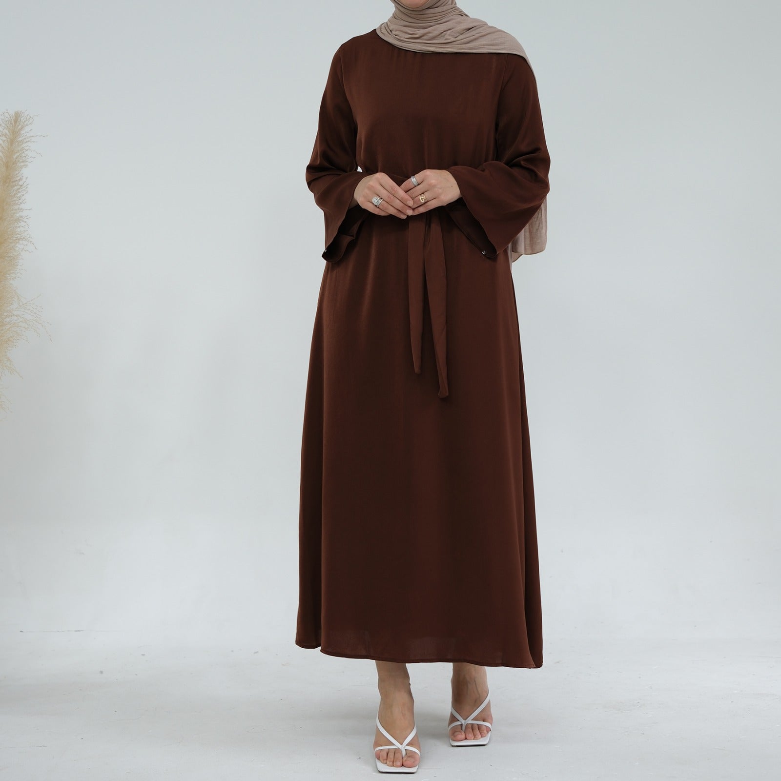 Chocoladebruin Zijdezachte Satijn Abaya Jurk