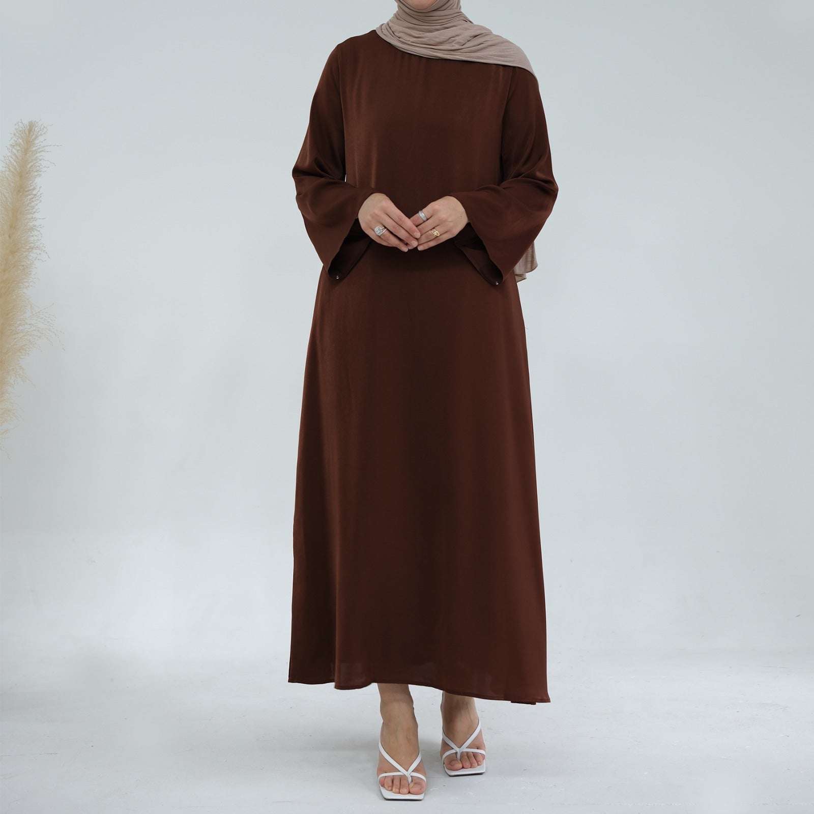 Chocoladebruin Zijdezachte Satijn Abaya Jurk