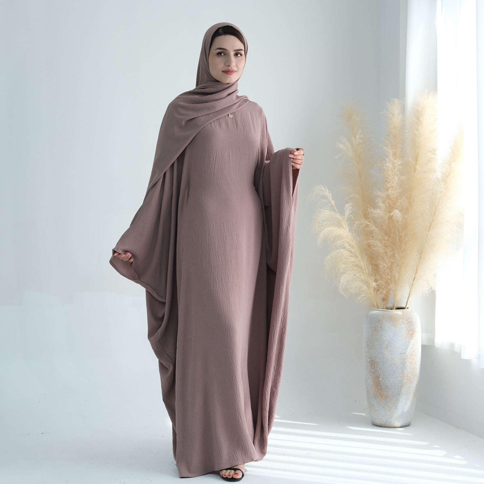 Chocolademelkbruin Jazz Crêpe Vlinder Abaya Jurk