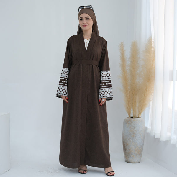 Espressobruin Geborduurde Kimono Abaya Jurk