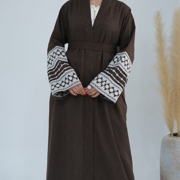Espressobruin Geborduurde Kimono Abaya Jurk