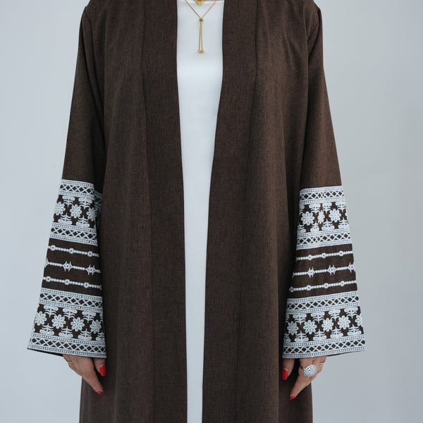 Espressobruin Geborduurde Kimono Abaya Jurk