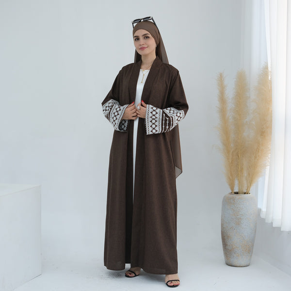Espressobruin Geborduurde Kimono Abaya Jurk