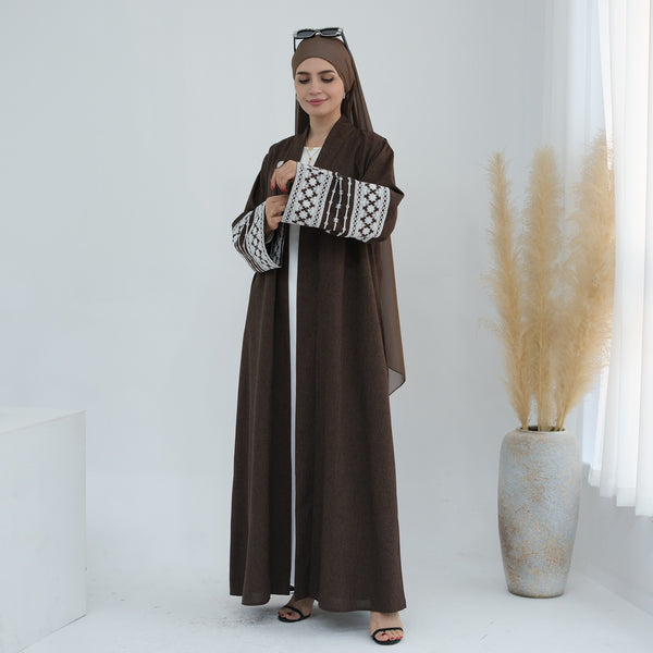 Espressobruin Geborduurde Kimono Abaya Jurk