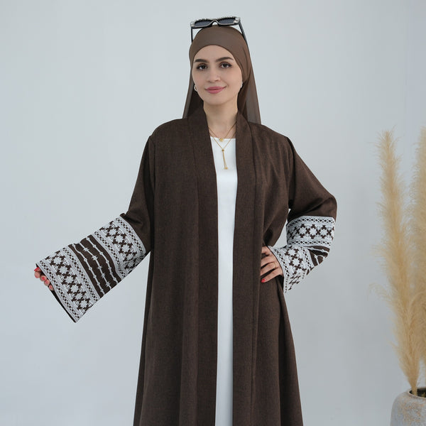 Espressobruin Geborduurde Kimono Abaya Jurk