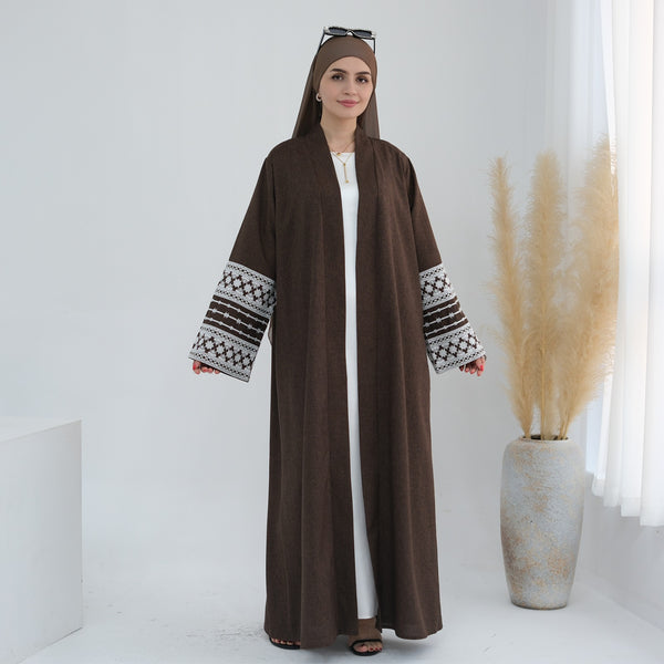 Espressobruin Geborduurde Kimono Abaya Jurk