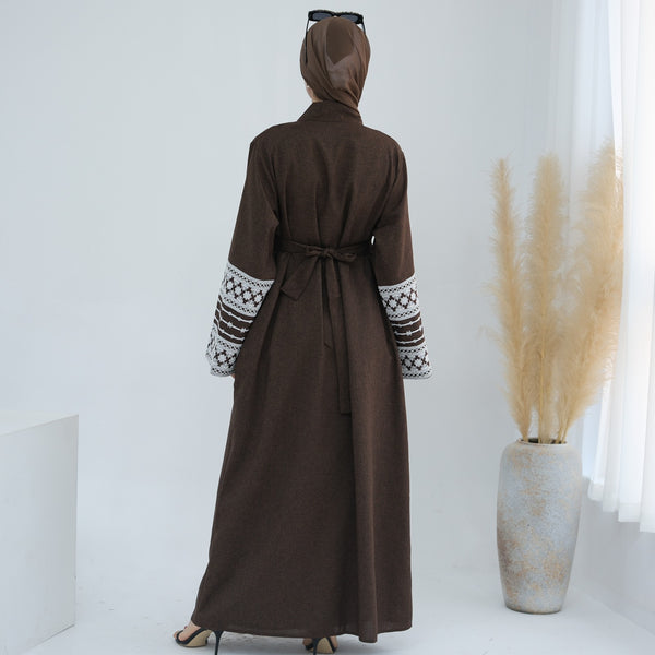 Espressobruin Geborduurde Kimono Abaya Jurk