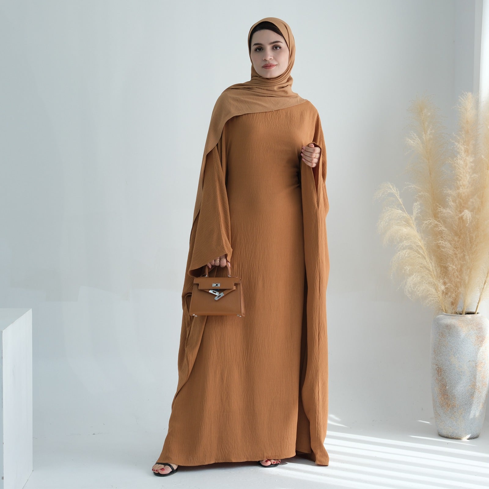 Honingbruin Jazz Crêpe Vlinder Abaya Jurk