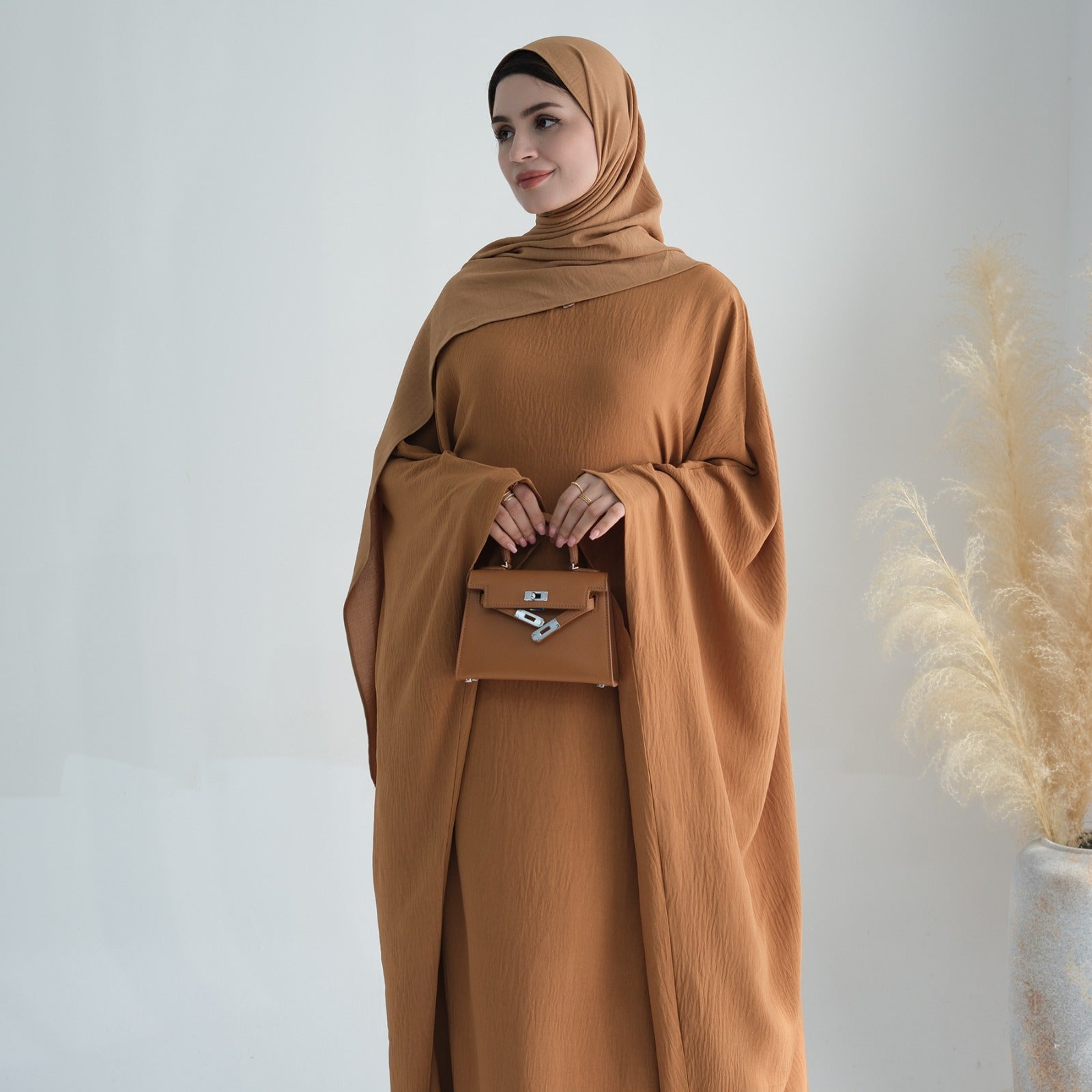 Honingbruin Jazz Crêpe Vlinder Abaya Jurk