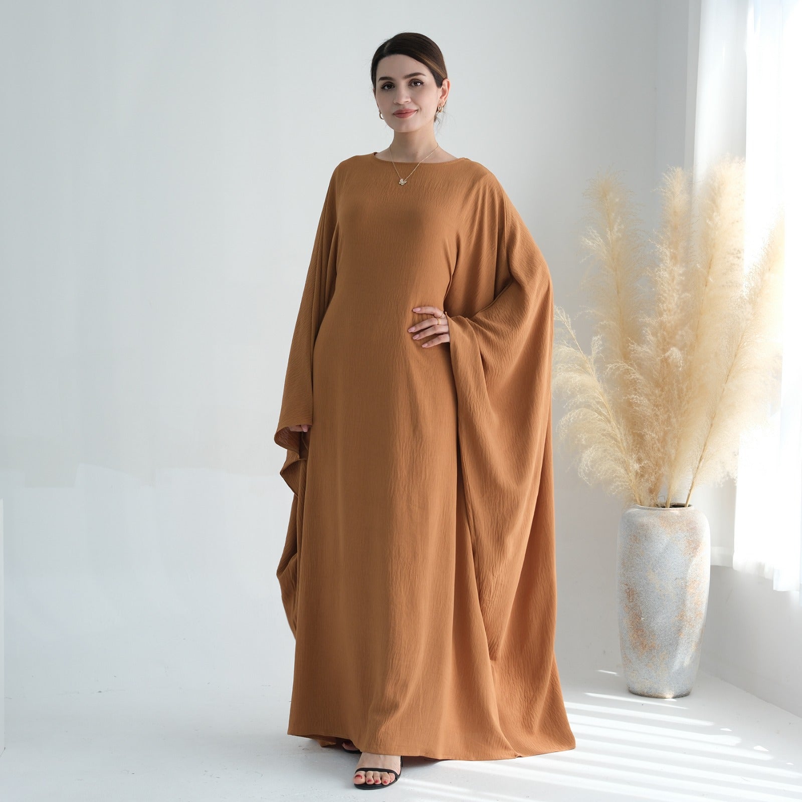 Honingbruin Jazz Crêpe Vlinder Abaya Jurk