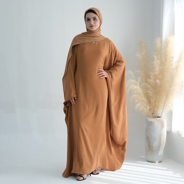 Honingbruin Jazz Crêpe Vlinder Abaya Jurk