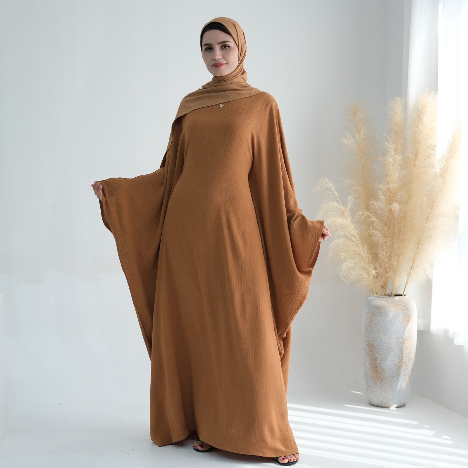 Honingbruin Jazz Crêpe Vlinder Abaya Jurk