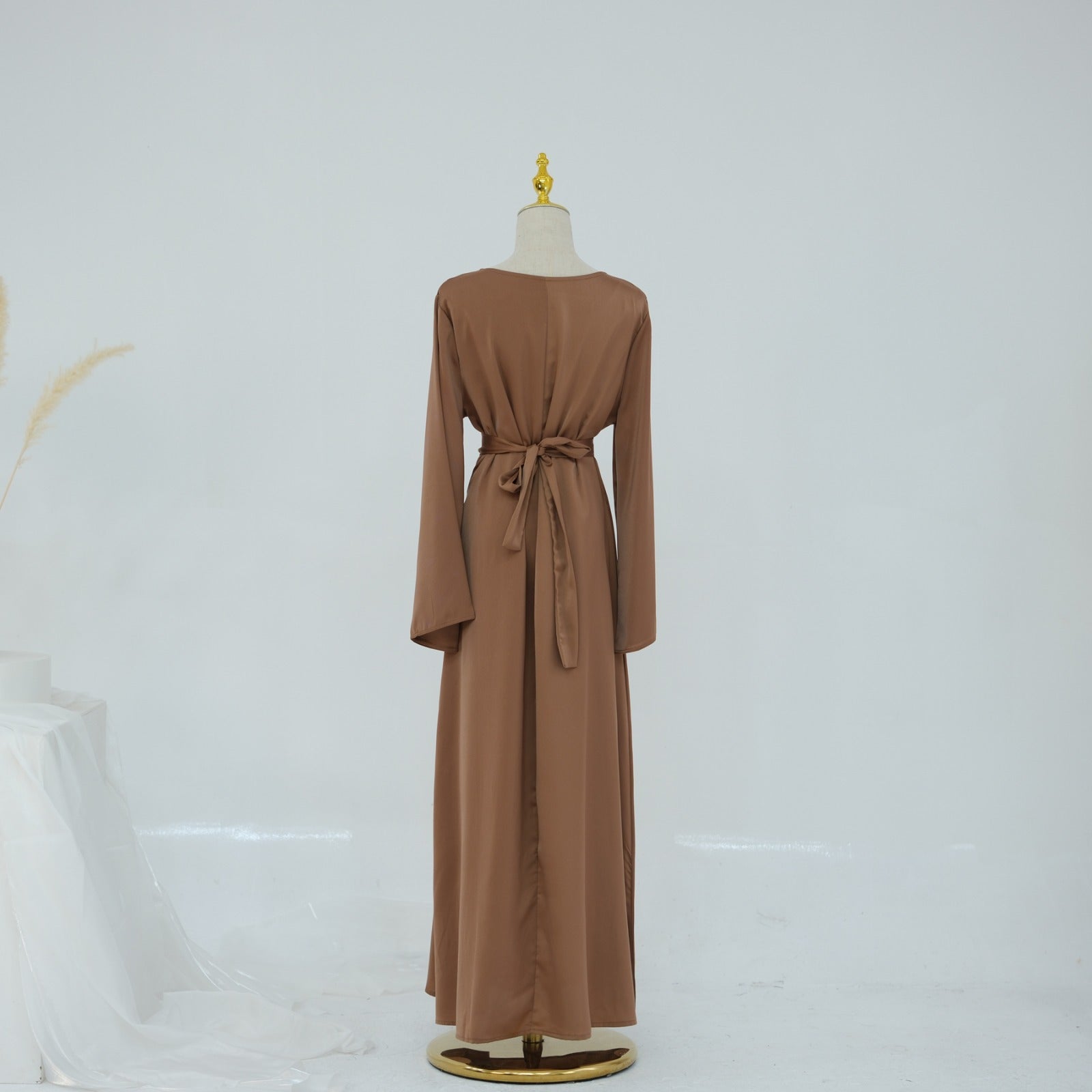 Karamelbruin Zijdezachte Satijn Abaya Jurk