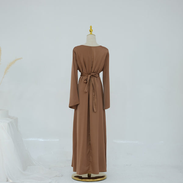 Karamelbruin Zijdezachte Satijn Abaya Jurk