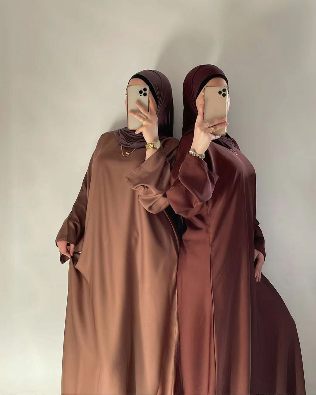 Karamelbruin Zijdezachte Satijn Abaya Jurk