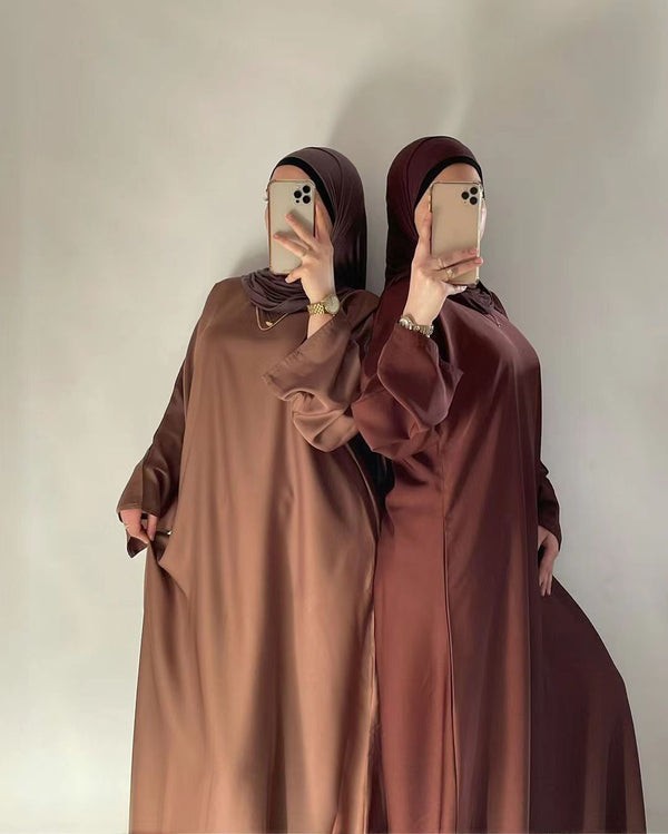Karamelbruin Zijdezachte Satijn Abaya Jurk