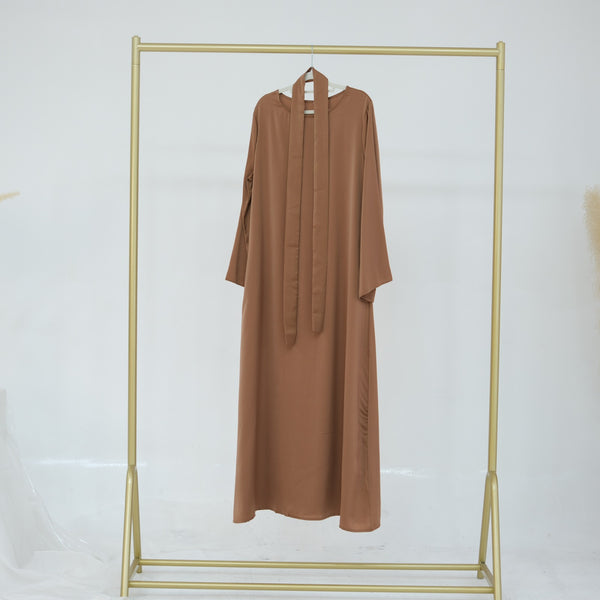 Karamelbruin Zijdezachte Satijn Abaya Jurk