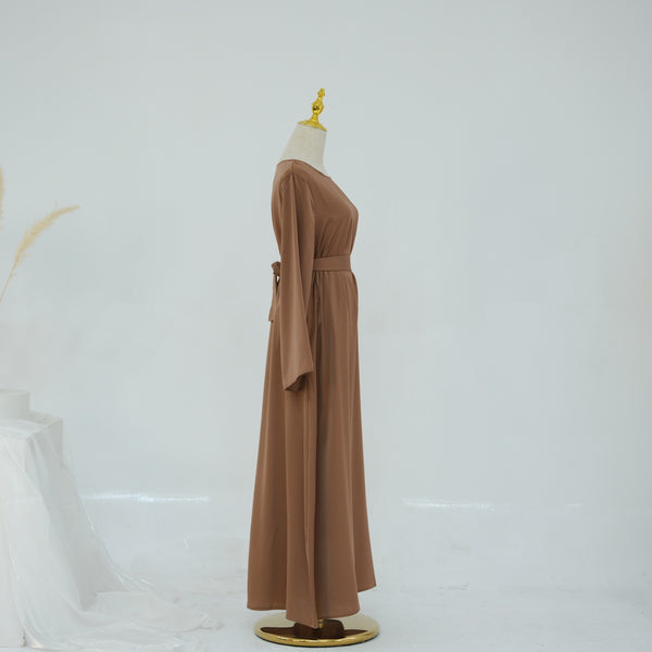 Karamelbruin Zijdezachte Satijn Abaya Jurk