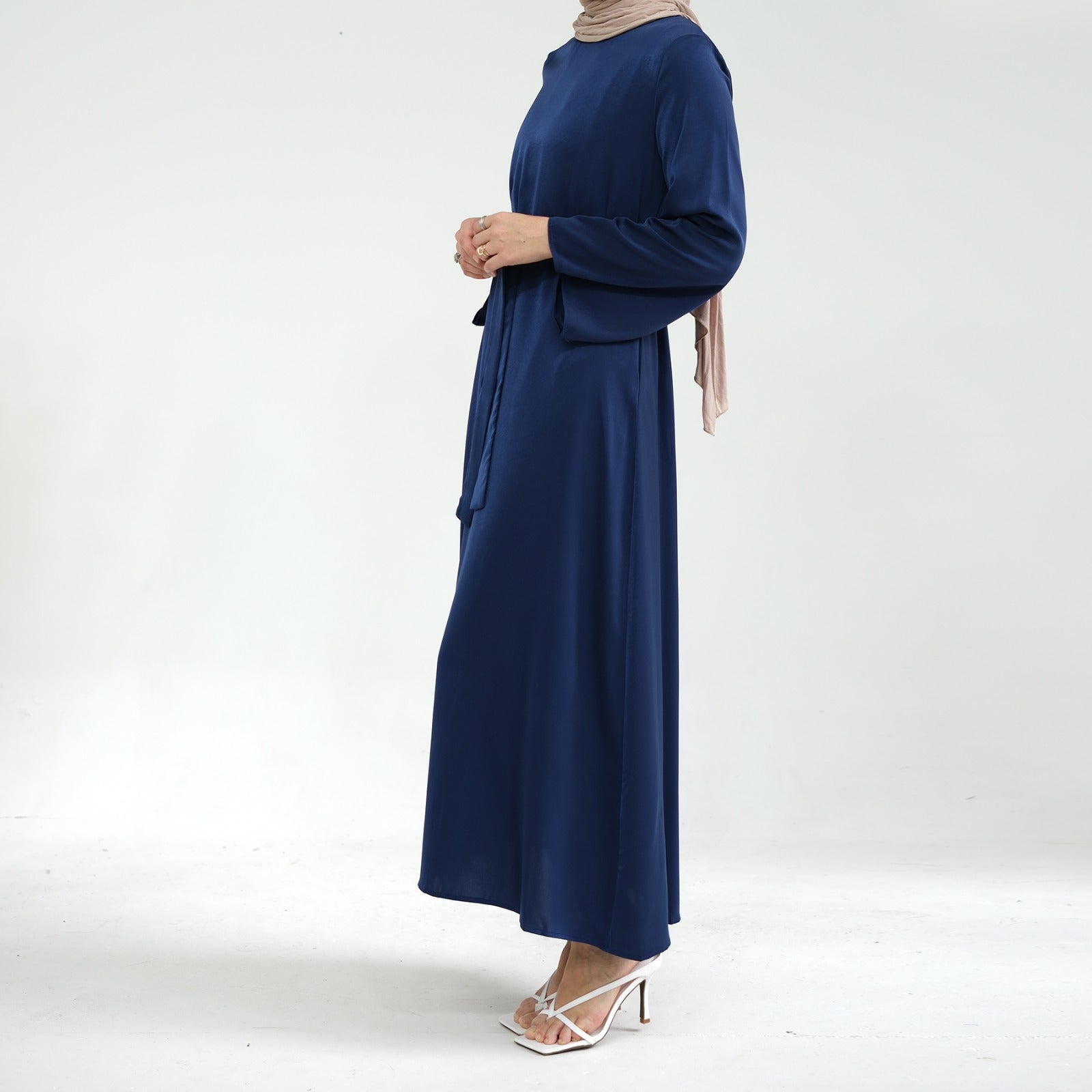 Koningsblauw Zijdezachte Satijn Abaya Jurk