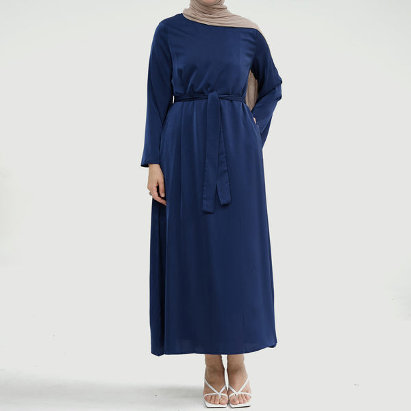 Koningsblauw Zijdezachte Satijn Abaya Jurk