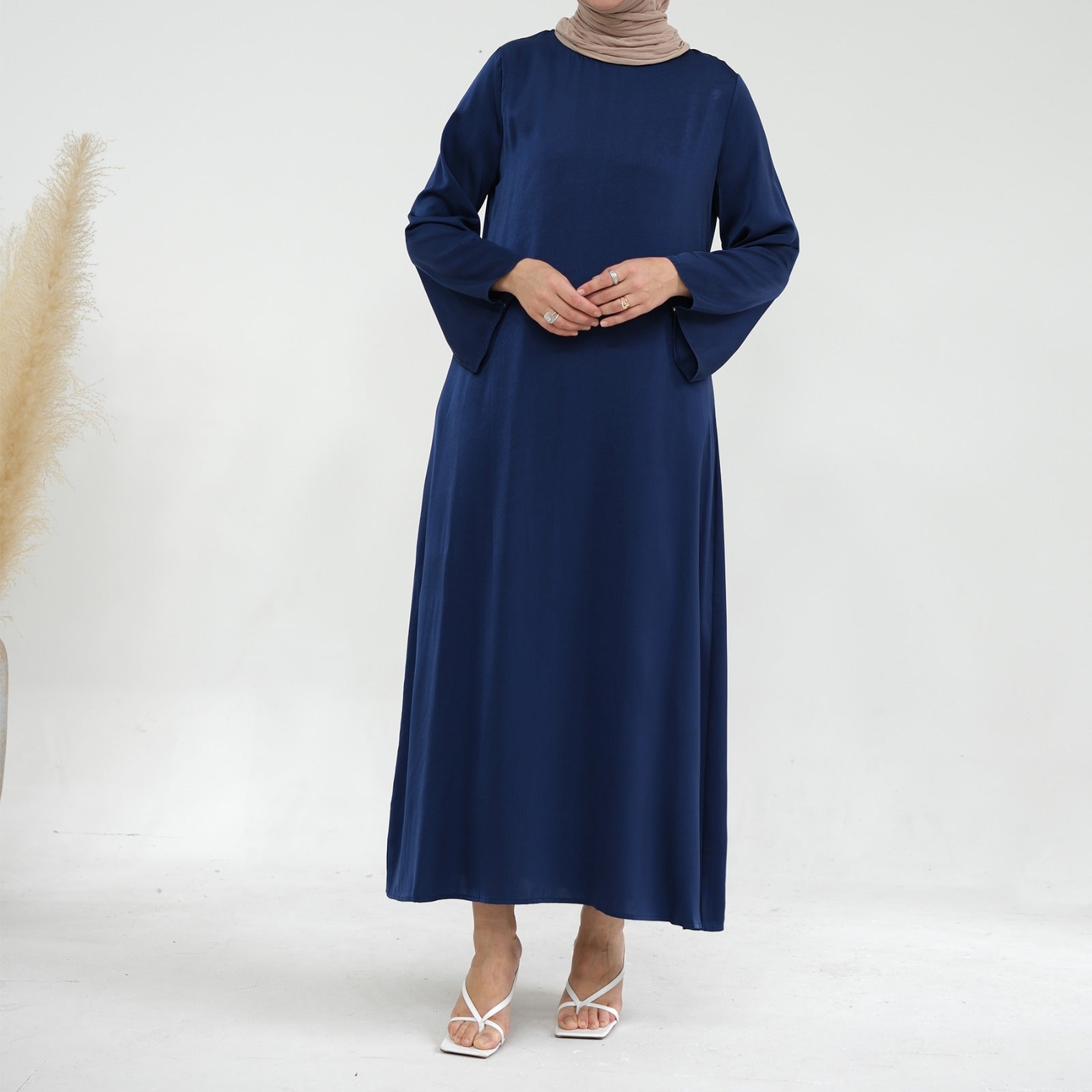 Koningsblauw Zijdezachte Satijn Abaya Jurk