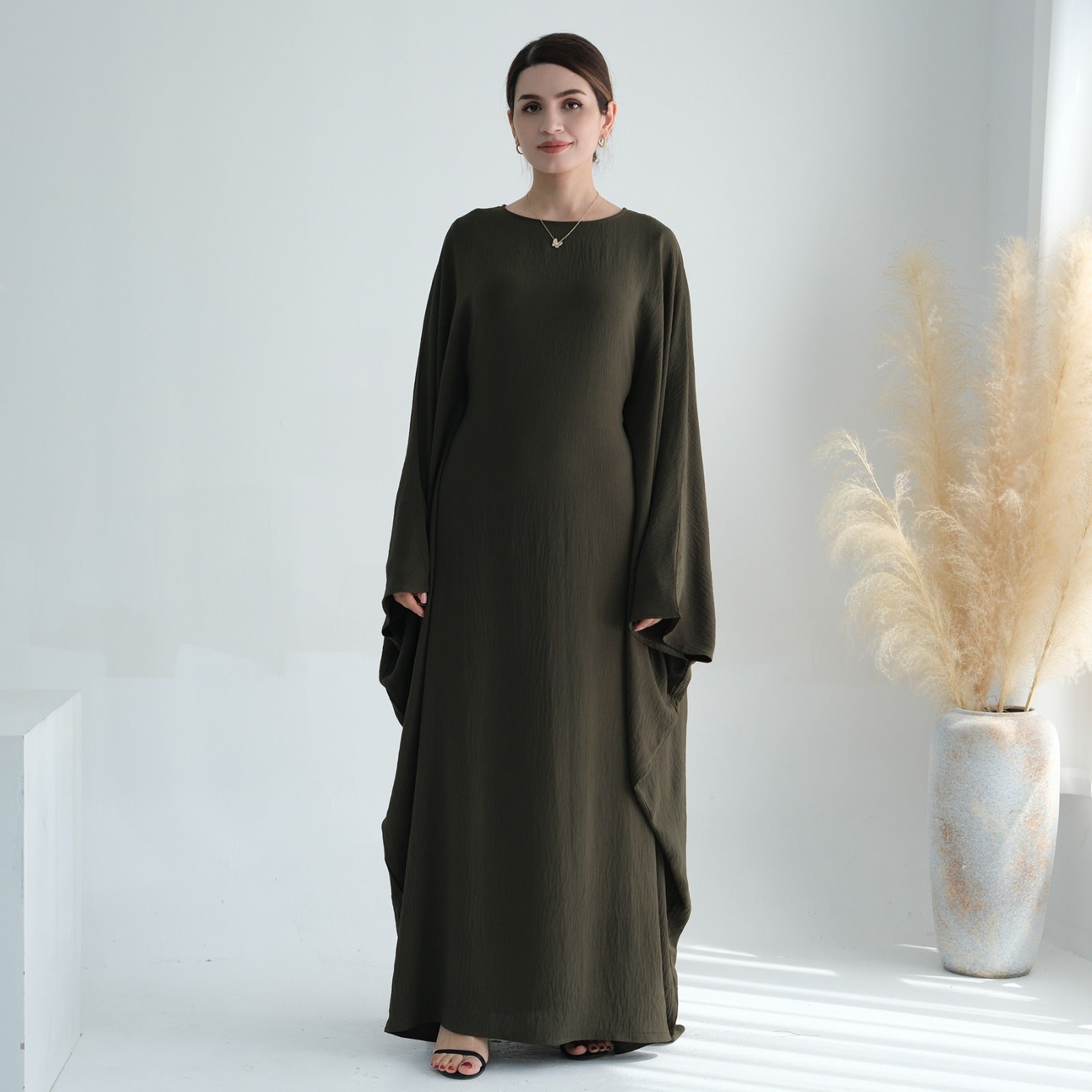 Legergroen Jazz Crêpe Vlinder Abaya Jurk