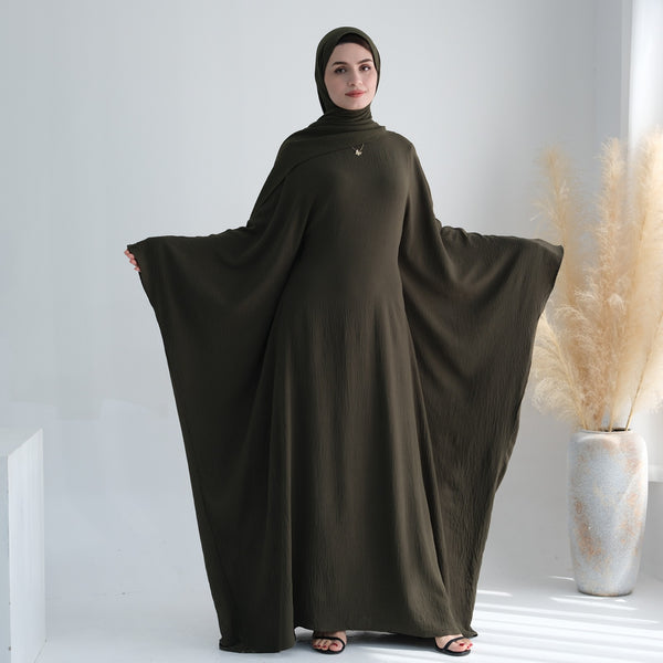 Legergroen Jazz Crêpe Vlinder Abaya Jurk
