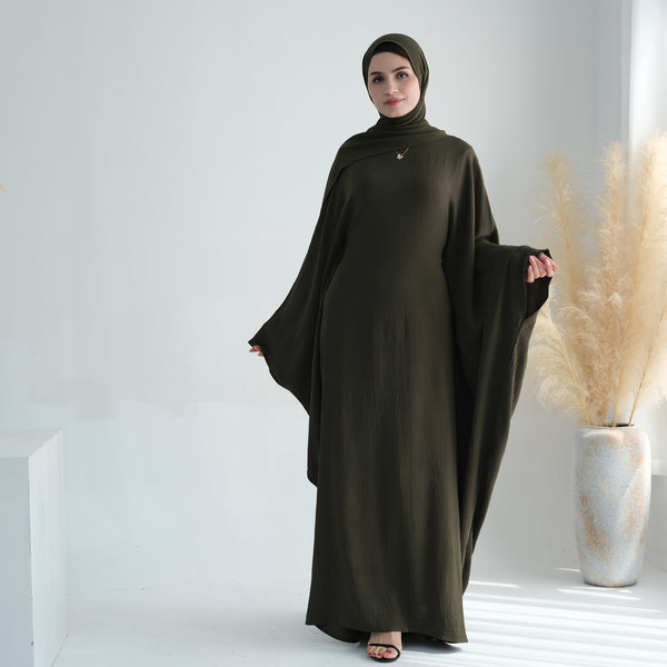 Legergroen Jazz Crêpe Vlinder Abaya Jurk