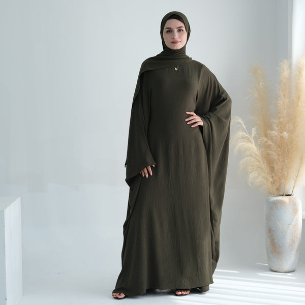 Legergroen Jazz Crêpe Vlinder Abaya Jurk
