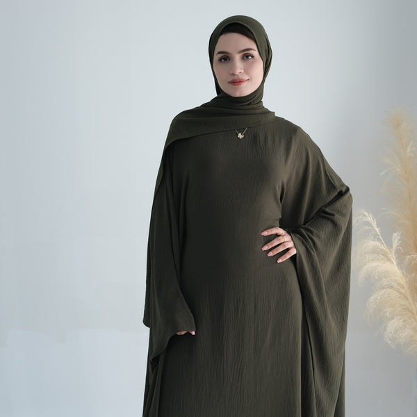 Legergroen Jazz Crêpe Vlinder Abaya Jurk