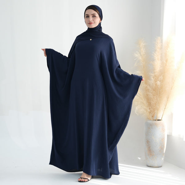 Middernachtblauw Jazz Crêpe Vlinder Abaya Jurk