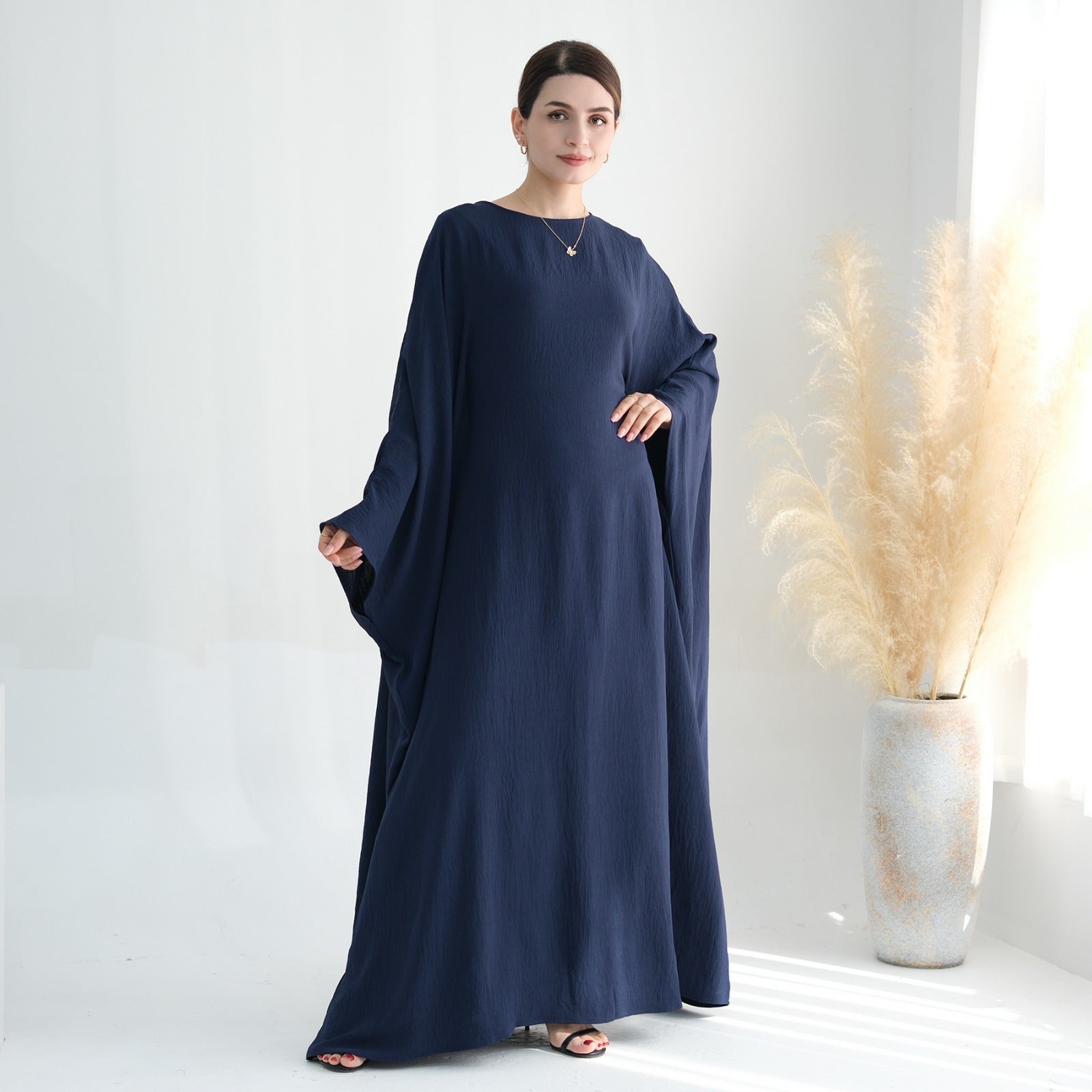 Middernachtblauw Jazz Crêpe Vlinder Abaya Jurk